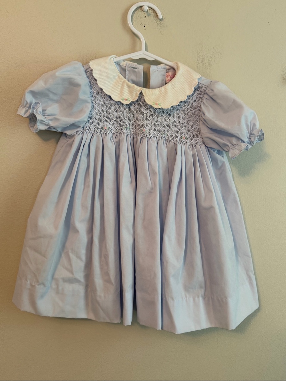 Petit Ami Light Blue Hand Smocked Baby Dress with Peter Pan Collar